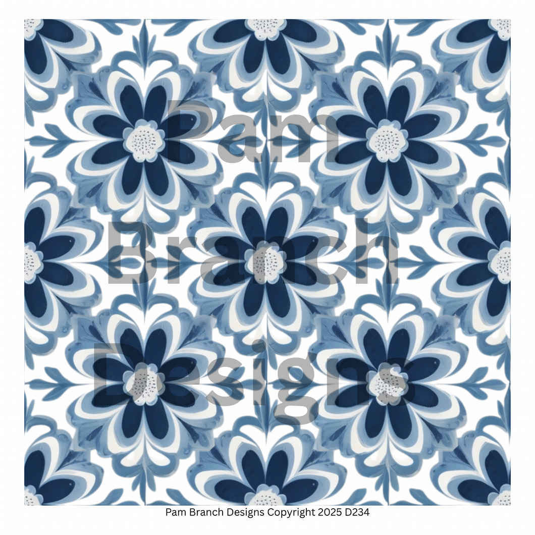 Decoupage Tissue Paper - Blue and White Repeating Floral Pattern - Arts and Crafts Supplies D234