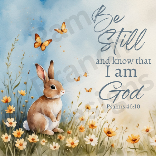 Rice Paper for Decoupage, Bunny Rabit in a Field with Fall Flowers with Bible Verse,