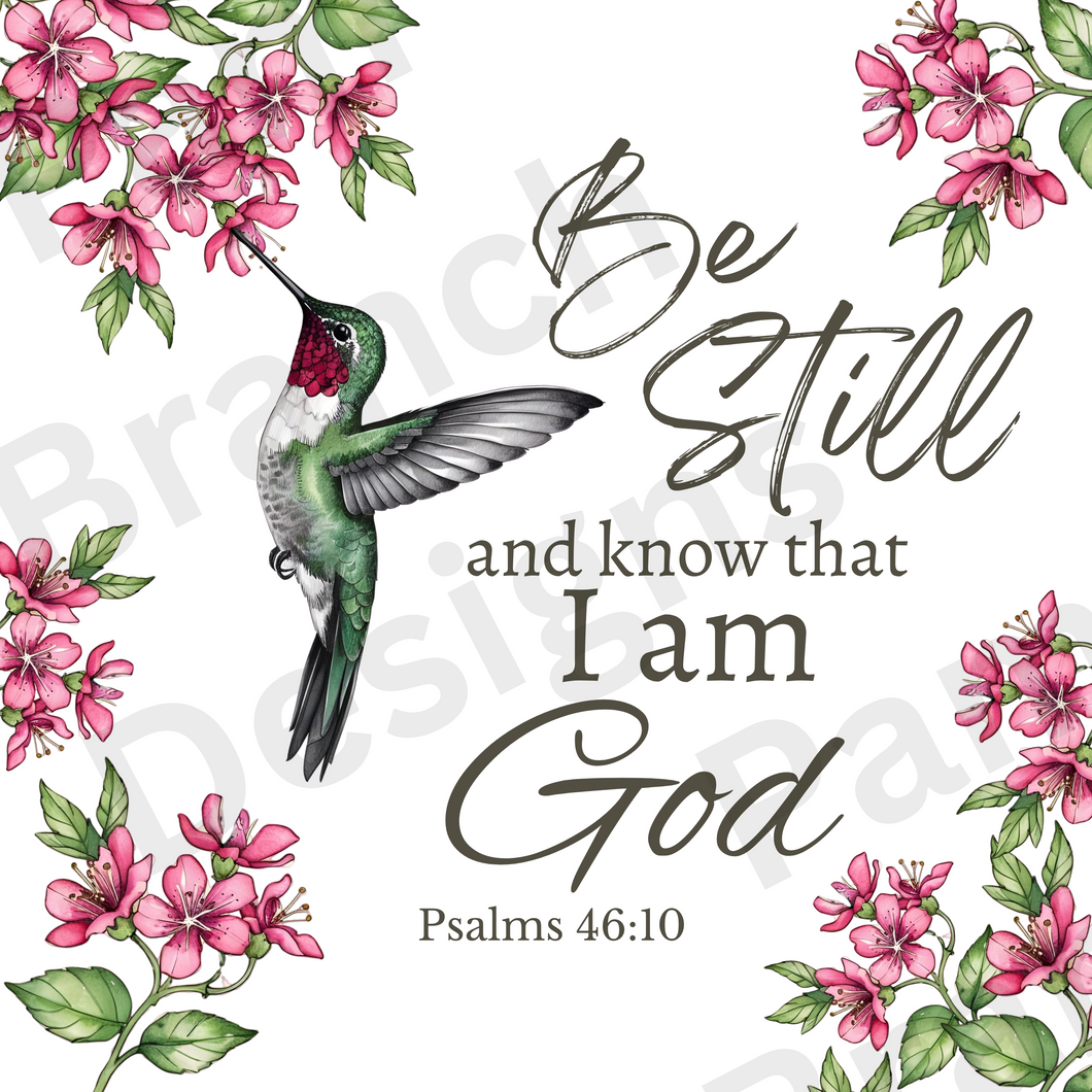 Rice Paper for Decoupage, hummingbird in flight with Pink Blossoms with Bible Verse,