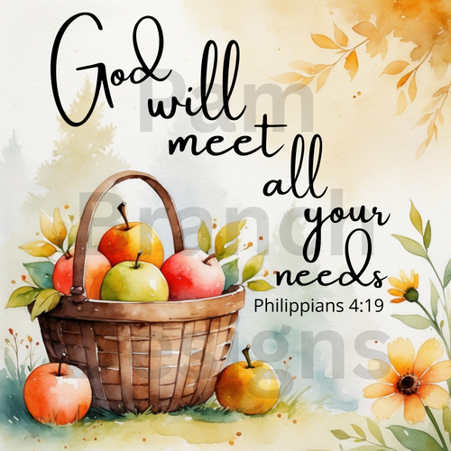 Autumn basket of apples with scripture Philippians 4:19 – God will meet all your needs – D202