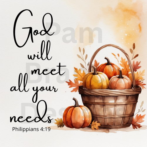 Decoupage rice paper - Philippians 4:19 with pumpkin basket - D203