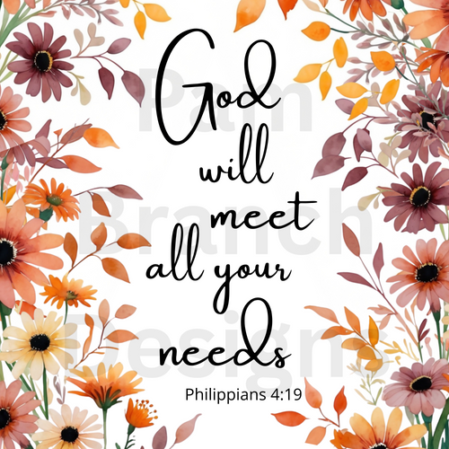 Decoupage rice paper - Philippians 4:19 with fall florals - Christian Bible Craft Paper D205