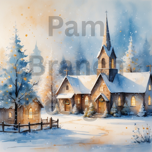 Decoupage rice paper - snowy church winter scene - Holiday Craft Paper - D211