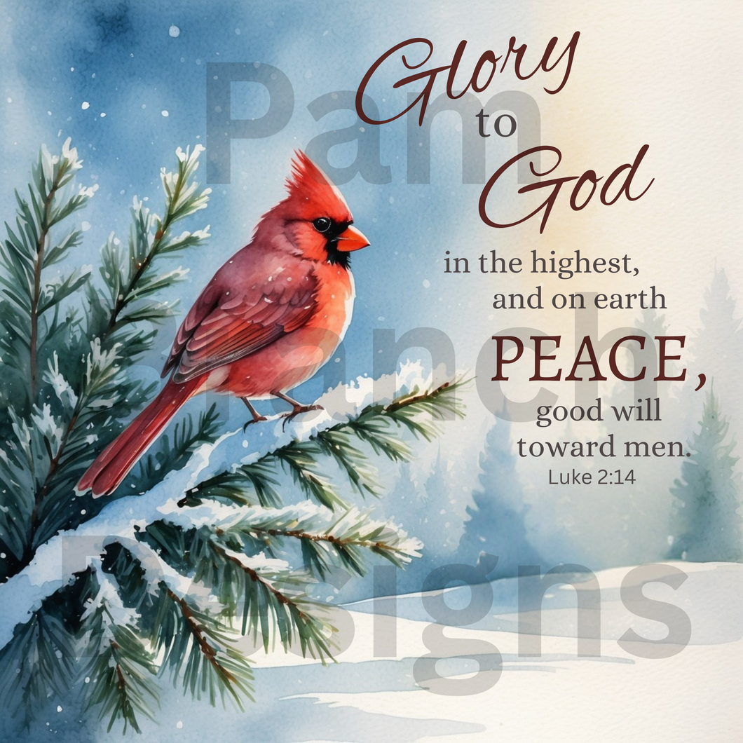 Decoupage Rice Paper – Christmas Cardinal & Glory to God Verse Bible Verse, Christian Craft D212