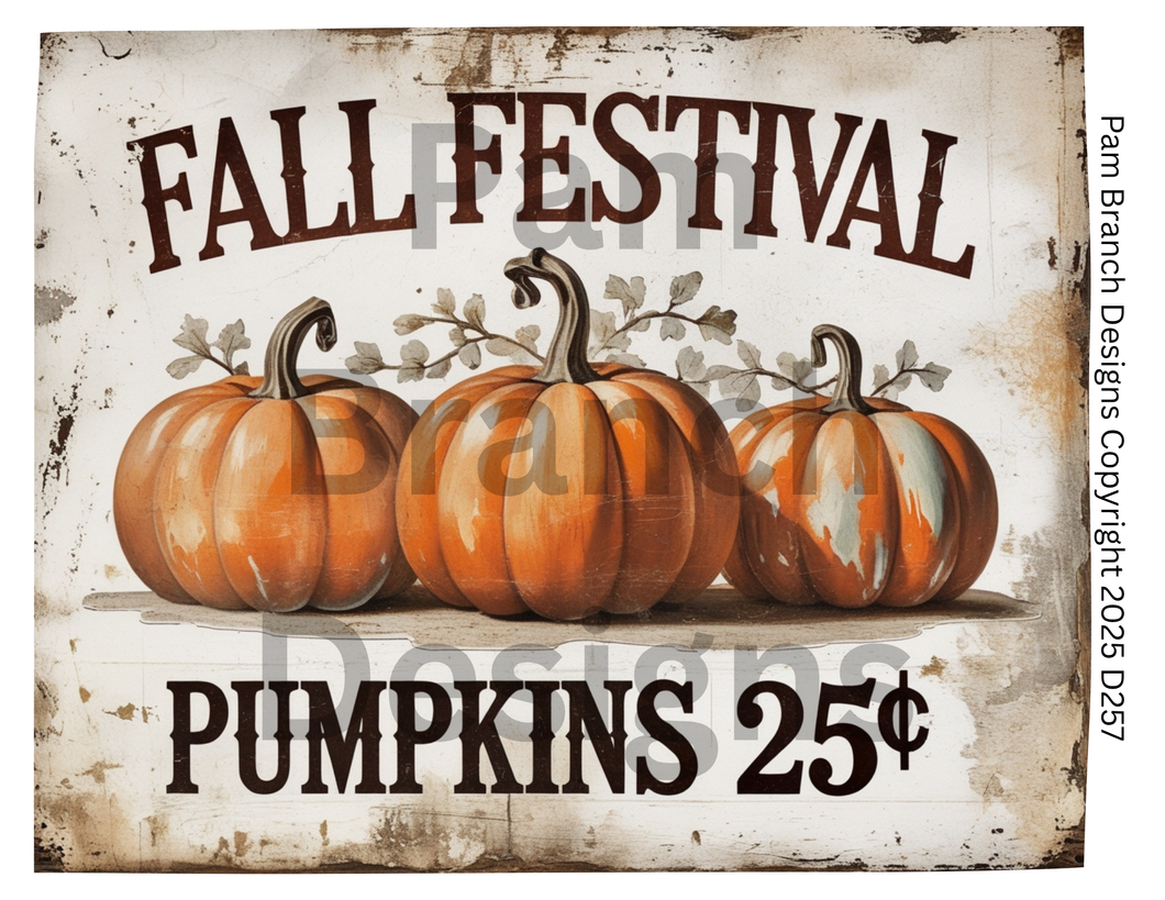 Rice Paper for Decoupage - Fall Festival Pumpkins 25¢ Sign - Arts and Craft Supply for DIY D257
