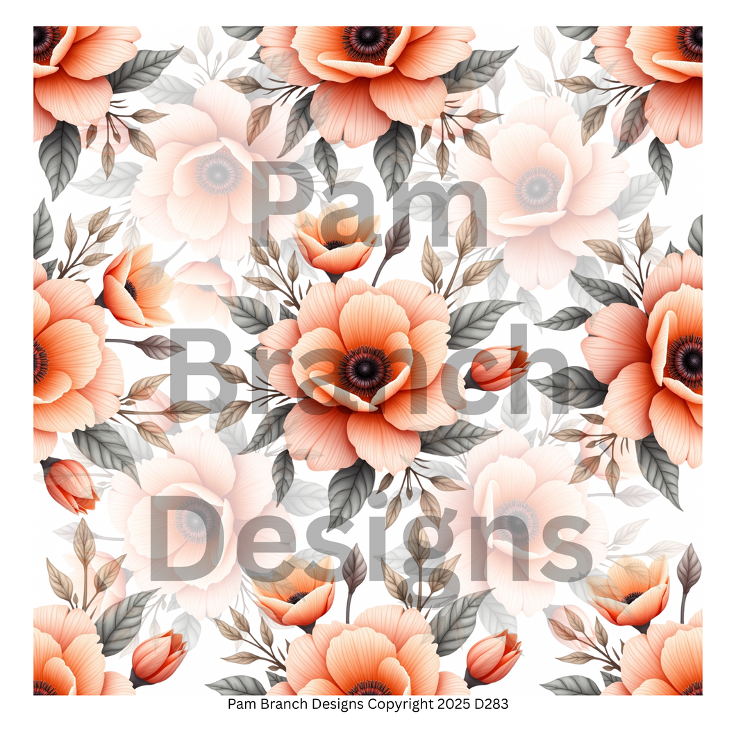 Rice paper for decoupage - Peach floral repeating pattern D283