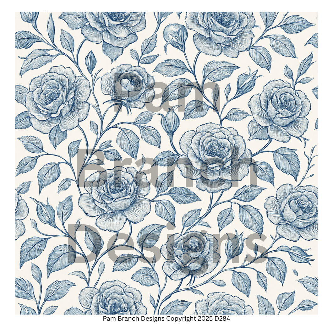 Tissue paper for decoupage - Blue floral sketch repeating pattern D284
