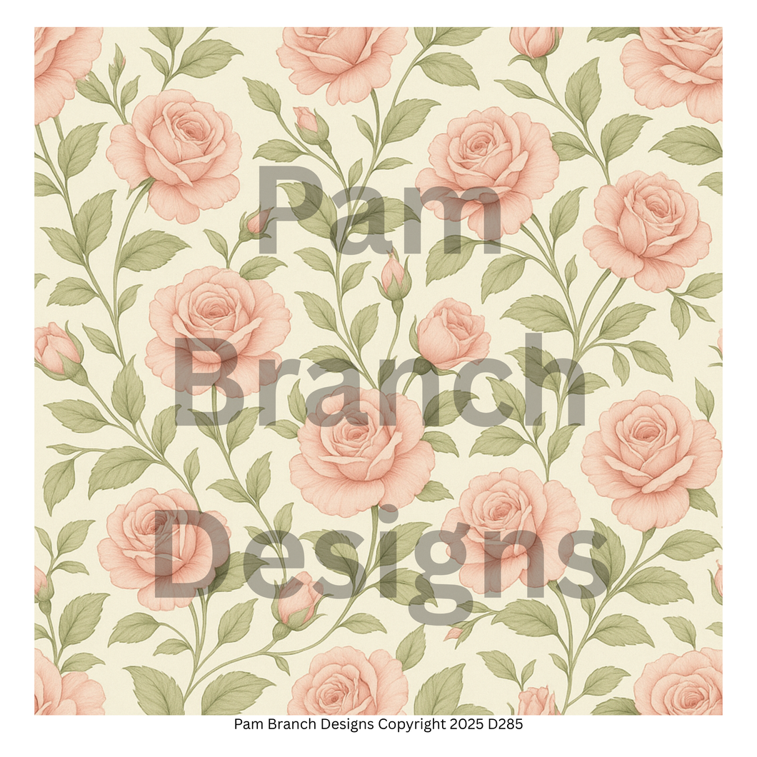 Tissue paper for decoupage - Pink roses on beige repeating pattern D285