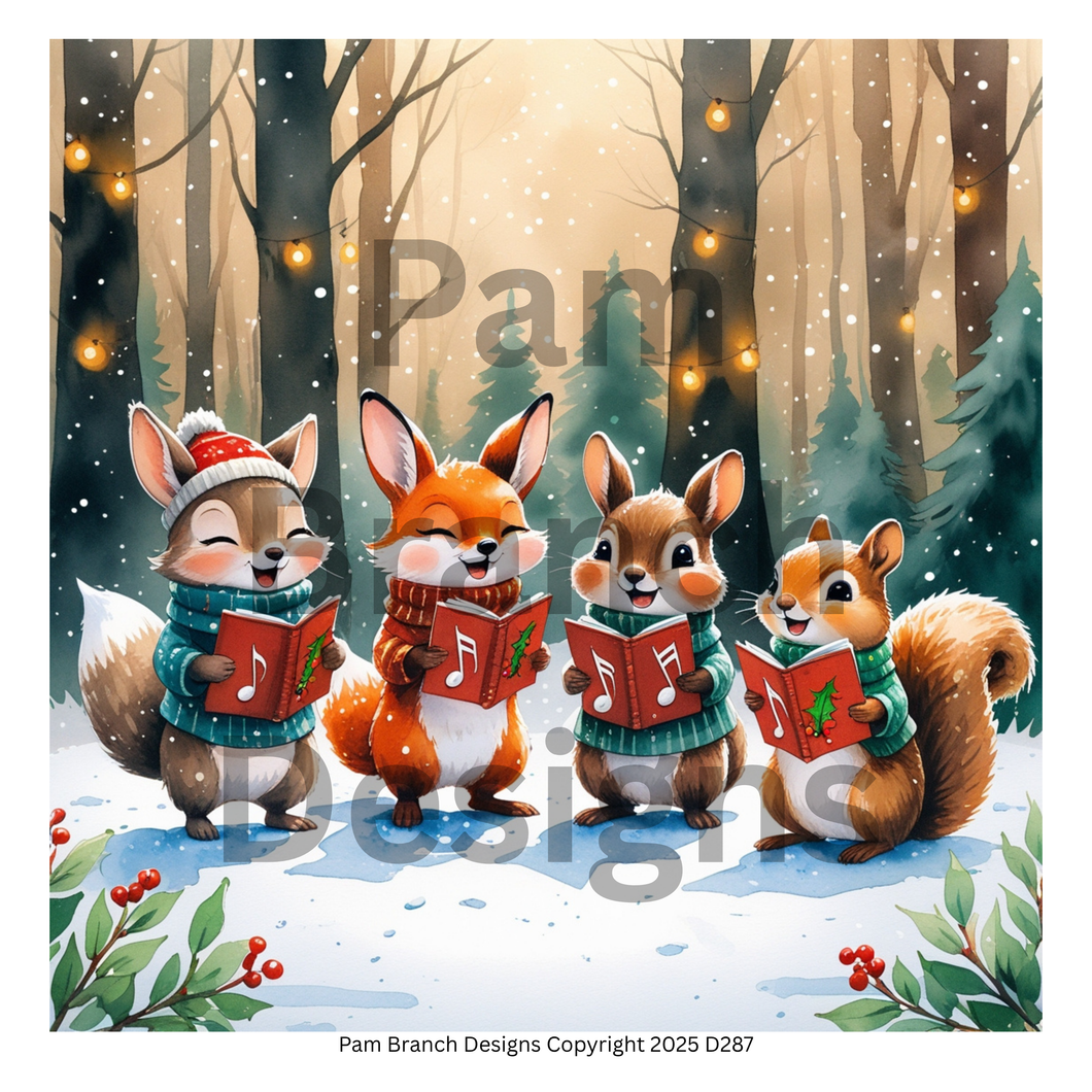 Rice paper for decoupage - Woodland animals caroling in winter - Christmas Craft DIY D287