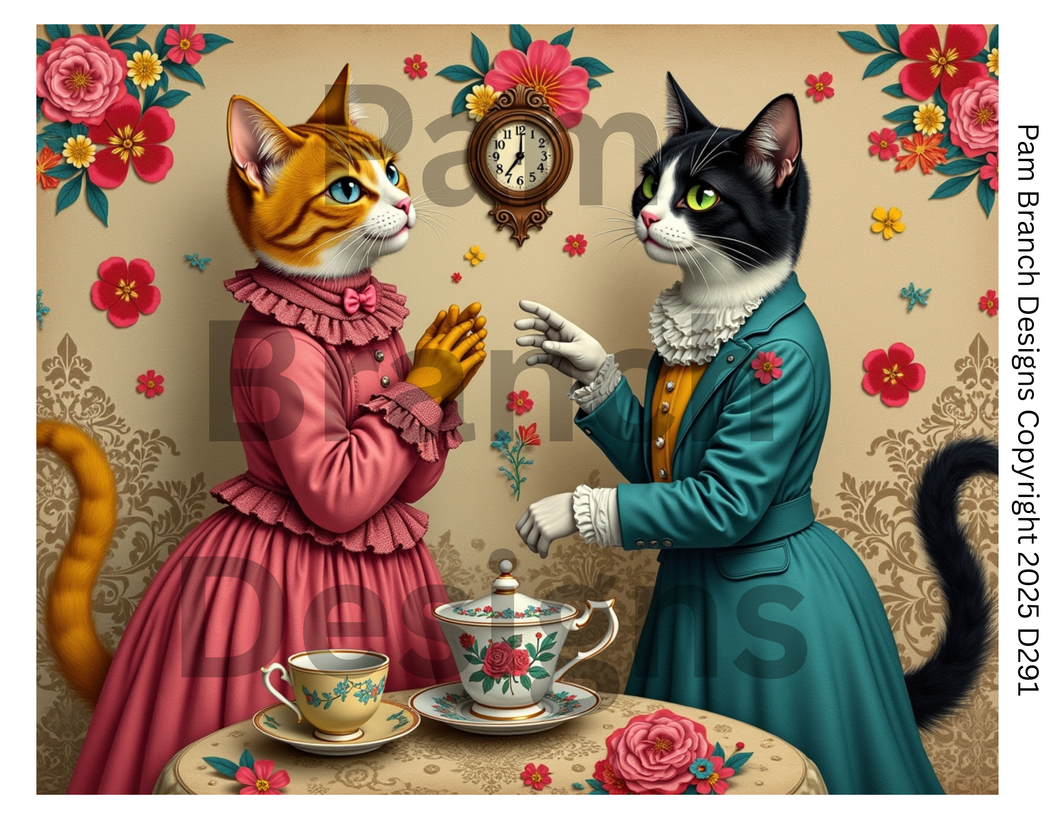 Rice Paper for Decoupage - Floral Teacup & Victorian Cats - D291