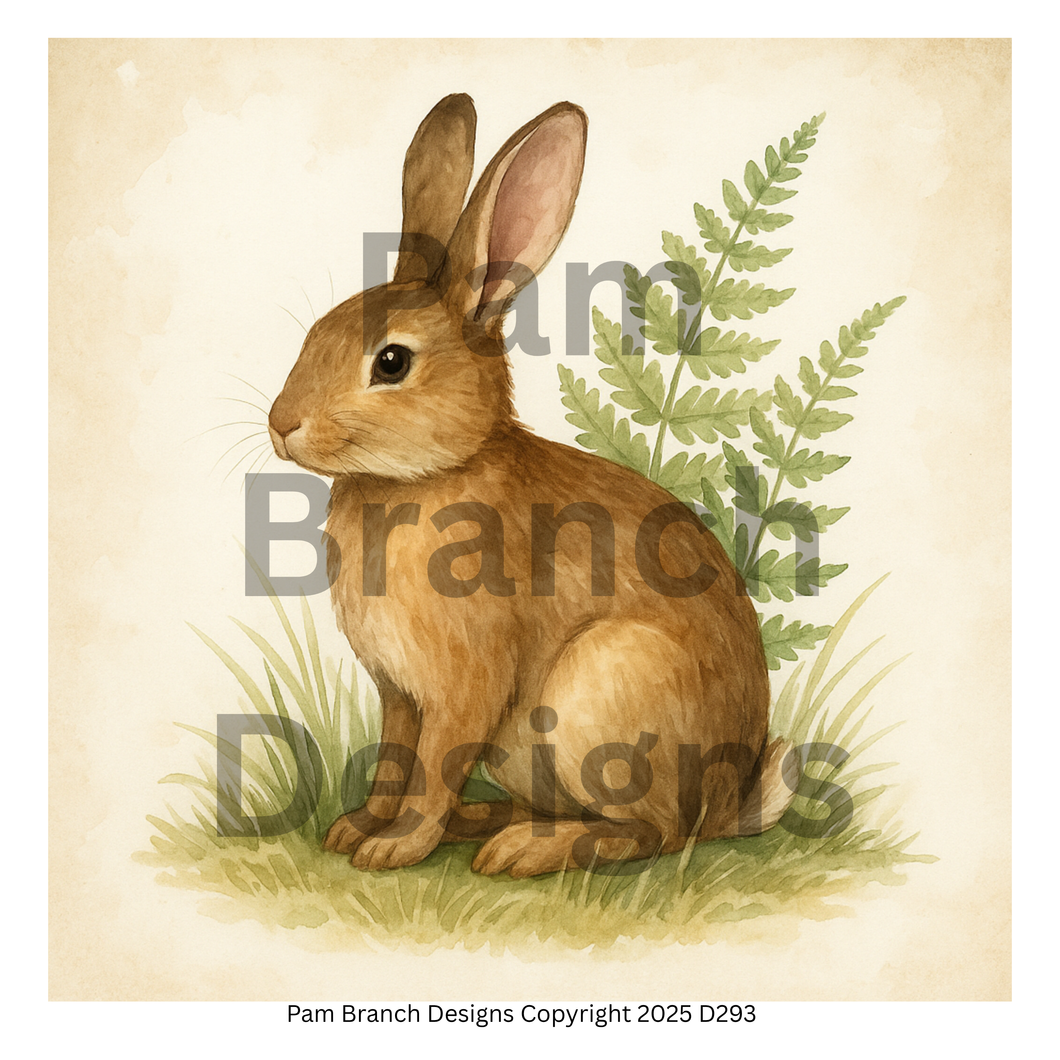 Decoupage Rice Paper – Woodland Rabbit with Fern Nature Art D293