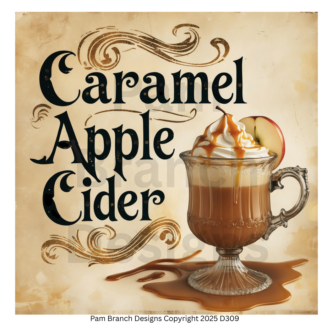 Rice paper for decoupage with caramel apple cider design, art supply for DIY craft projects D309