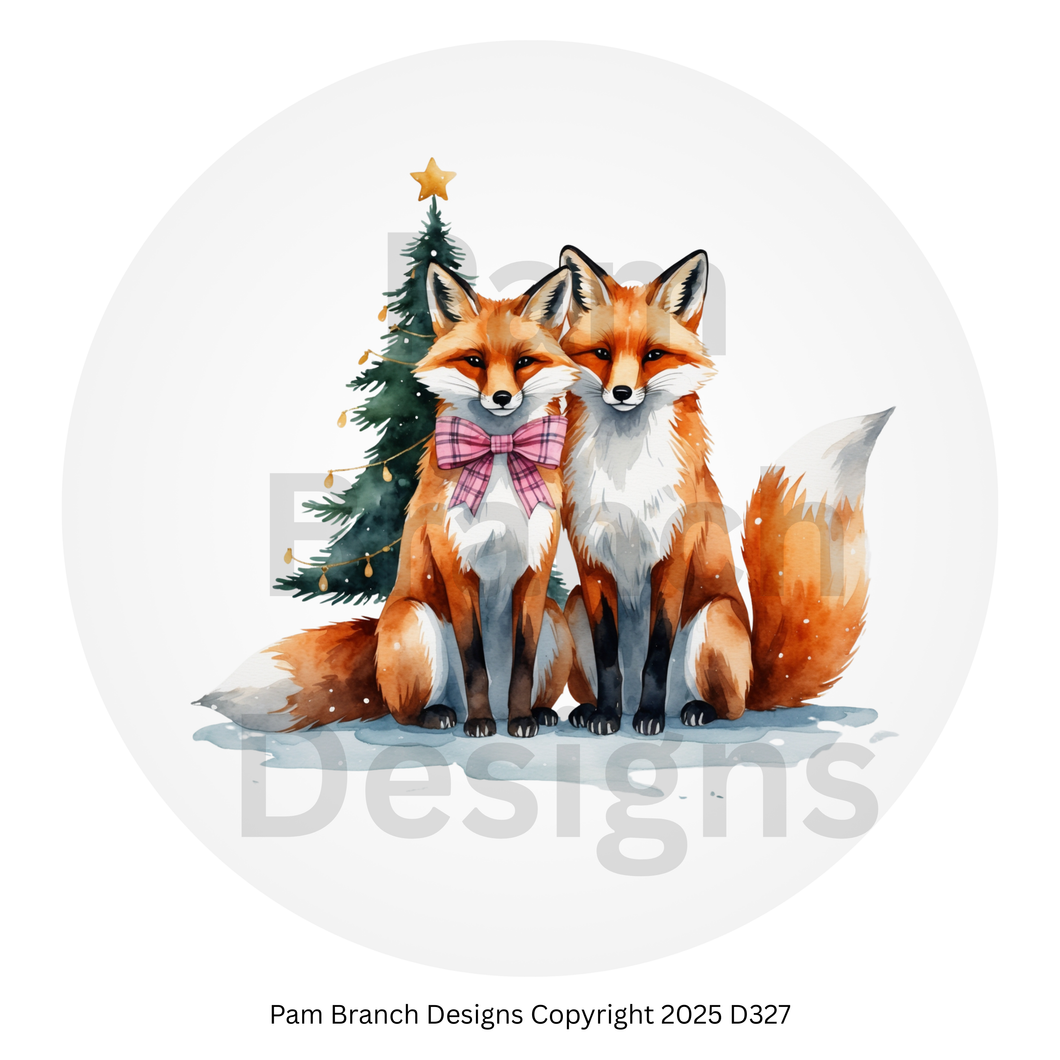 Ornament Rice Paper – Fox Pair with Tree – Christmas Arts and Crafts Supply – D327