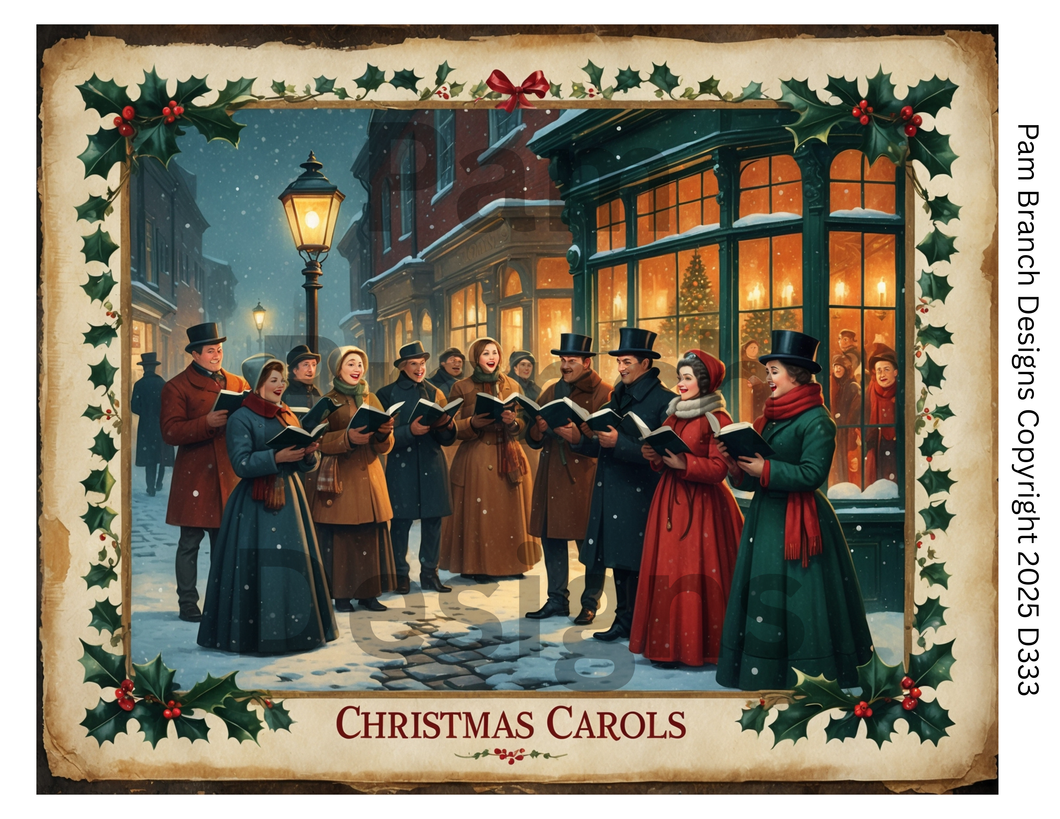 Rice Paper for Decoupage – Christmas Carolers Victorian Scene – Christmas Arts and Crafts Supply – D333