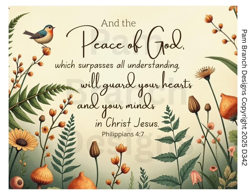 Rice Paper for Decoupage, Woodland Florals with Bird, Peace Bible Verse, Art Supply for DIY D342
