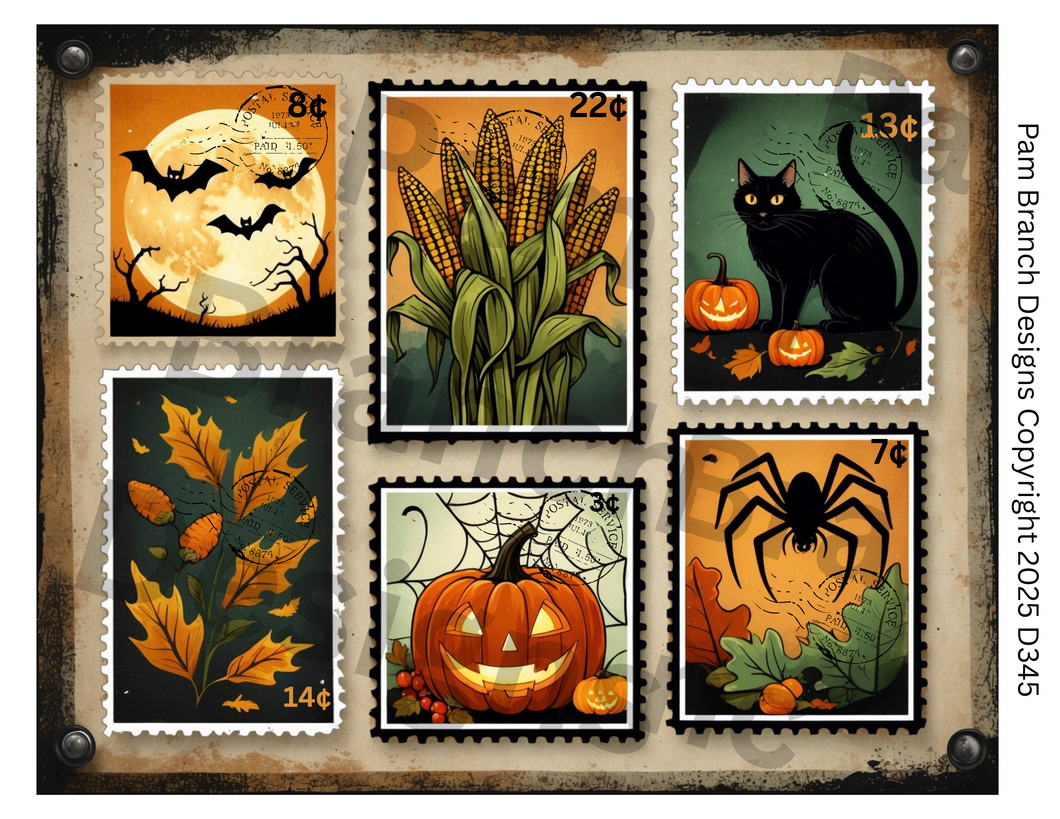 Rice Paper for Decoupage, Halloween Stamp Collage, Art Supply for DIY D345