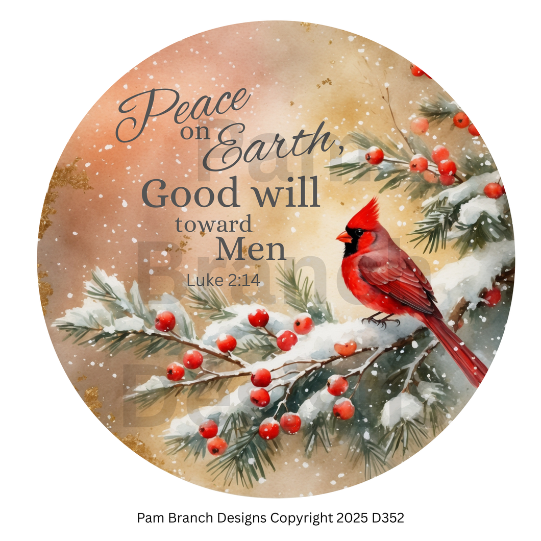 Rice Paper for Decoupage Ornament, Peace on Earth, Good Will Toward Men, Cardinal, Luke 2:14, Christian Craft, Bible DIY, D352