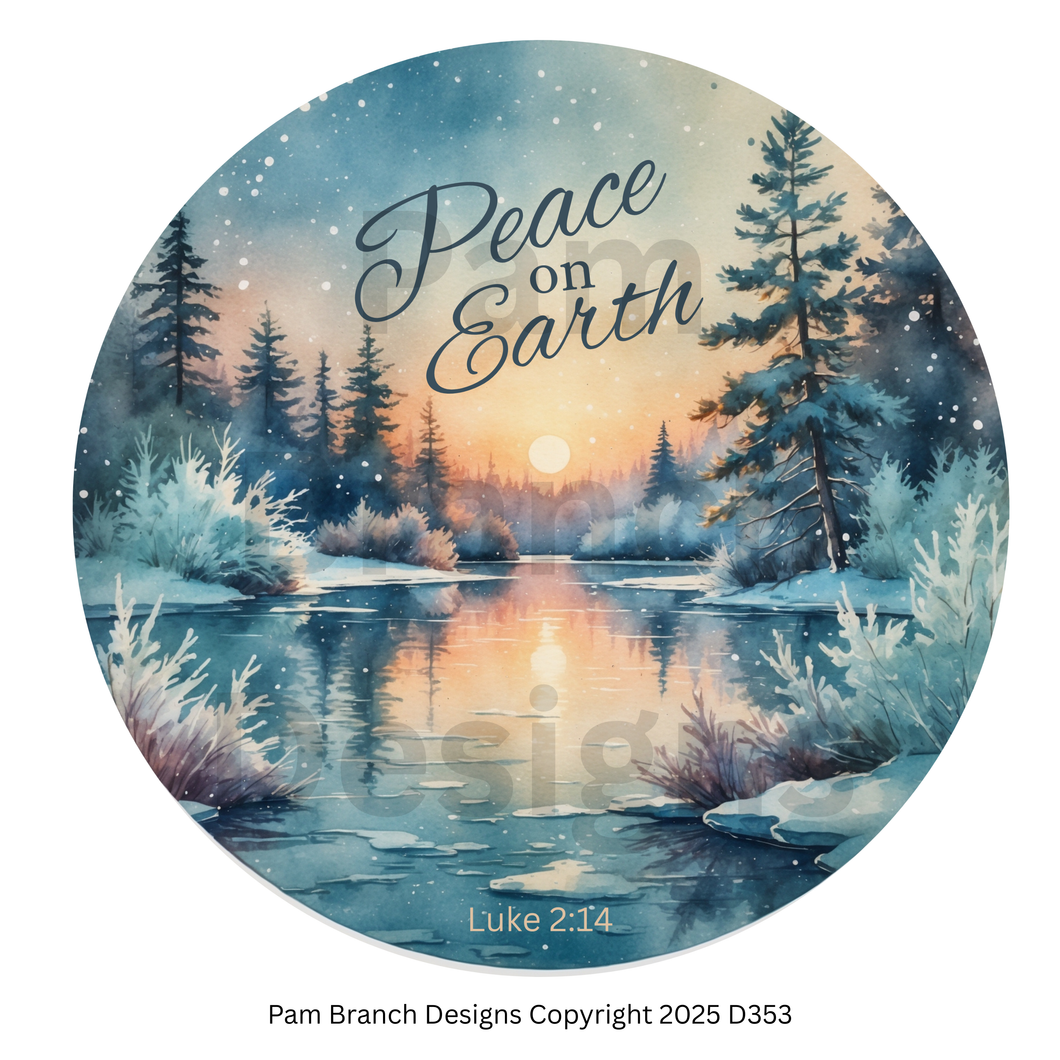 Rice Paper for Decoupage Ornament, Peace on Earth, Luke 2:14, Christian Craft, Bible DIY, Winter Lake Scene, D353