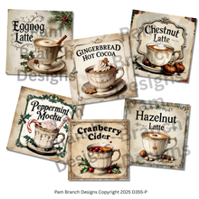 Decoupage Rice Paper Variety Pack – Antique Christmas Holiday Drink Signs, Set of 6 Designs, Arts and Craft Supply, D355-P