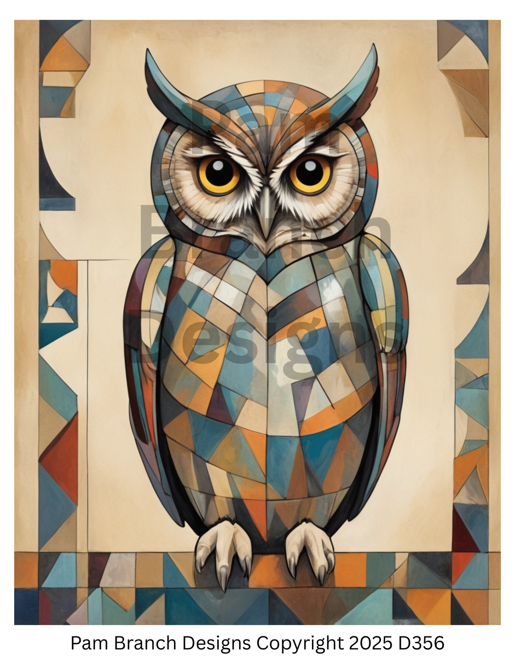 Decoupage Rice Paper for decoupage, Woodland Owl, Cubist Style, Craft Supply - D356