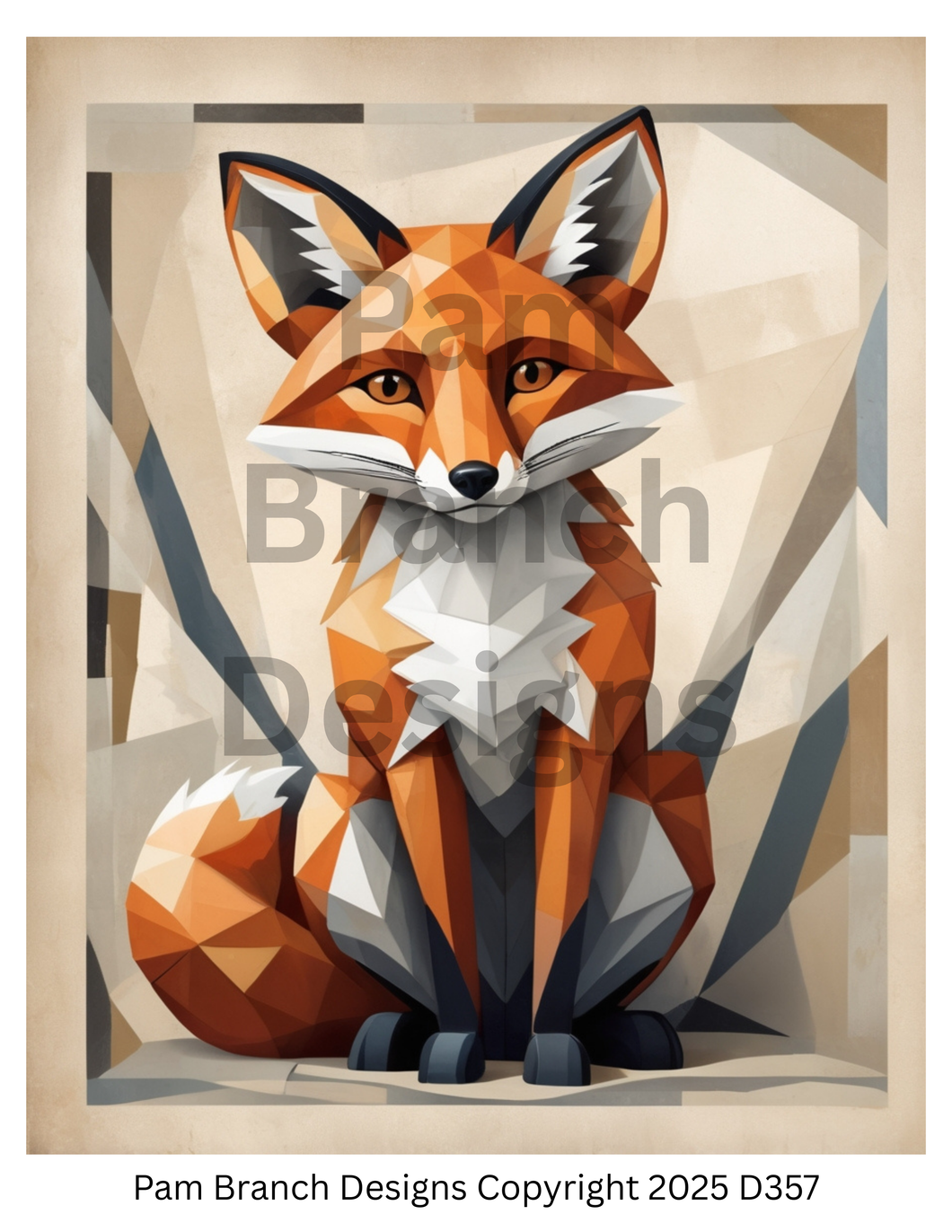 Decoupage Rice Paper for decoupage, Woodland Fox, Cubist Style, Craft Supply - D357