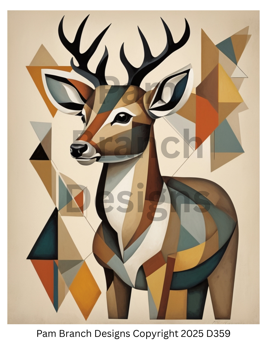 Decoupage Rice Paper for decoupage, Woodland Deer, Cubist Style, Craft Supply - D359
