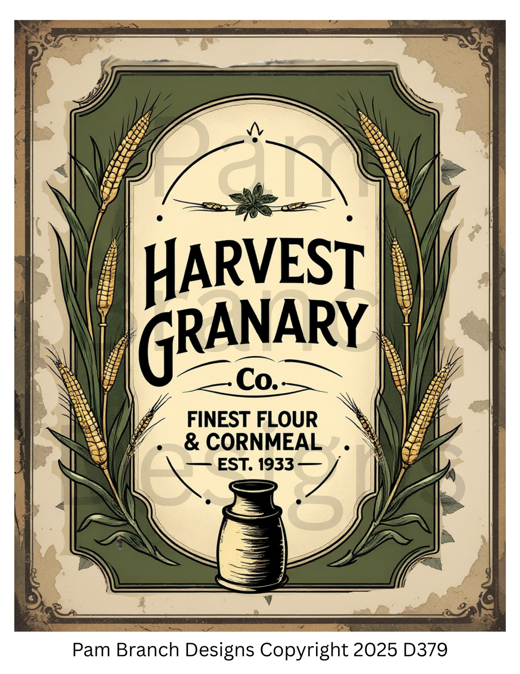 Decoupage Rice Paper, Harvest Granary Co. Finest Flour & Cornmeal Vintage Label, Harvest Granary Co. Finest Flour & Cornmeal Vintage Label, fall craft supply D379