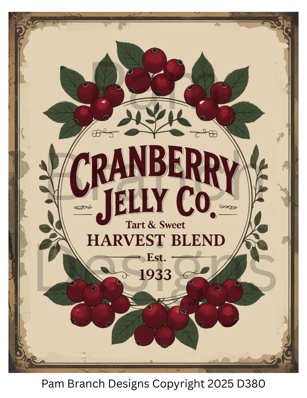 Decoupage Rice Paper, Cranberry Jelly Co. Tart & Sweet Harvest Blend Vintage Label, Cranberry Jelly Co. Tart & Sweet Harvest Blend Vintage Label, fall craft supply D380