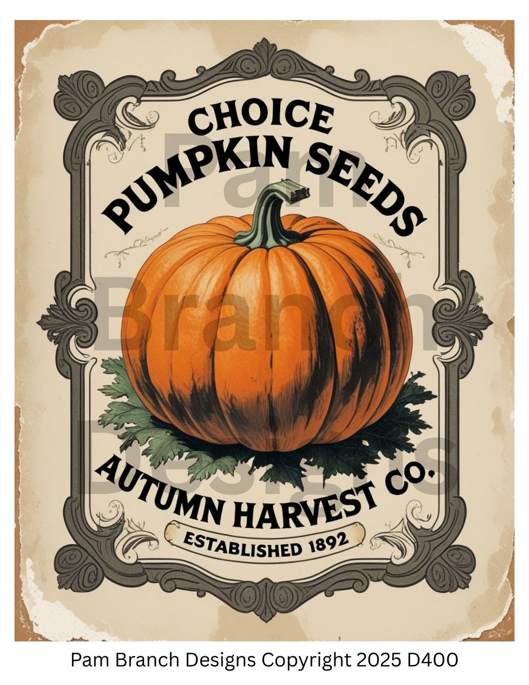 Decoupage Rice Paper, Autumn Pumpkin Seeds Vintage Farm Label, fall craft supply D400