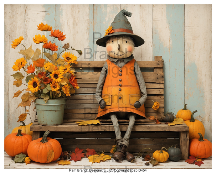 Rice Paper for Decoupage Fall Scarecrow with Orange Vest and Sunflowers — fall craft supply D454