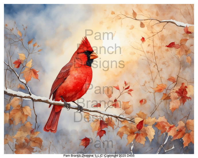 Rice Paper for Decoupage Fall Cardinal with Autumn Leaves — fall craft supply D455