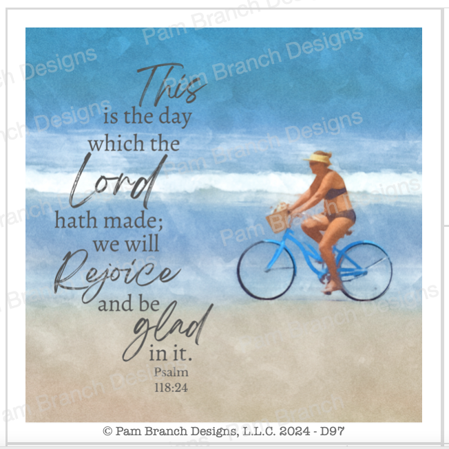 Decoupage Paper, Woman on a bike at the beach with Bible Verse, Rice Paper,