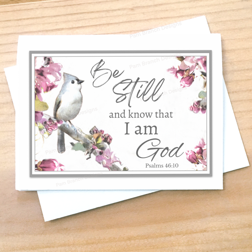 Tufted Titmouse and Purple Flowers - Greeting Card -