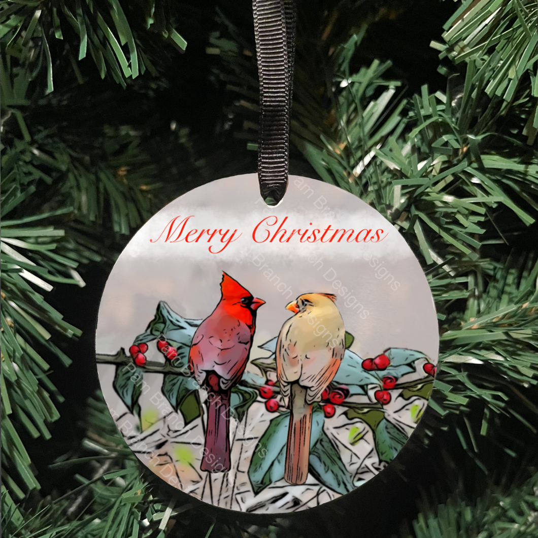 Christmas Ornament, Wood Ornament, Cardinals and