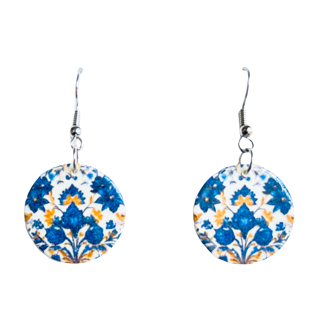 Handmade Blue Floral Earrings, Nature-Inspired, Decoupage Artisan Earrings E792