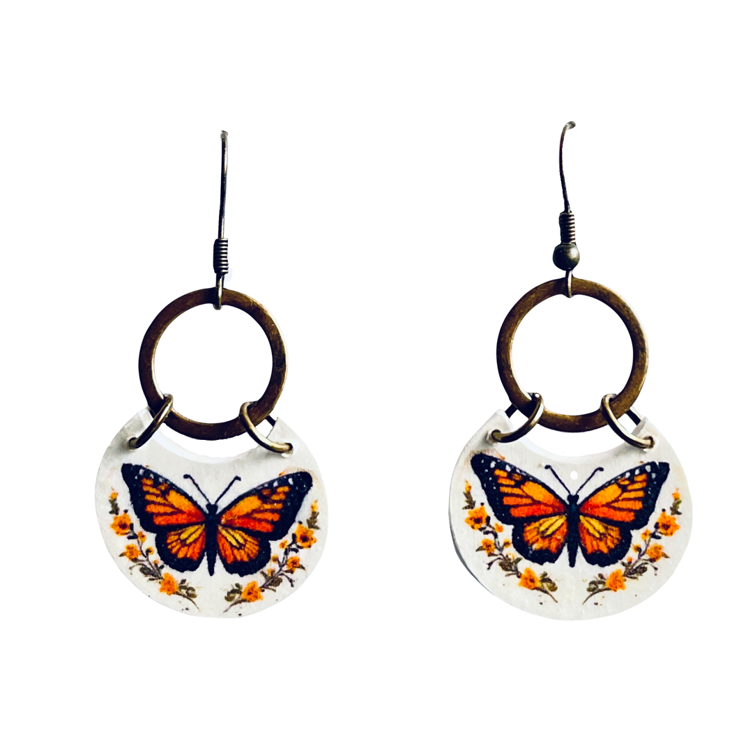 Handmade Earrings, Butterfly, Nature-Inspired, Decoupage Artisan Earrings E790