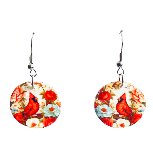 Handmade Earrings, Cardinal, Nature-Inspired, Decoupage Artisan Earrings E789