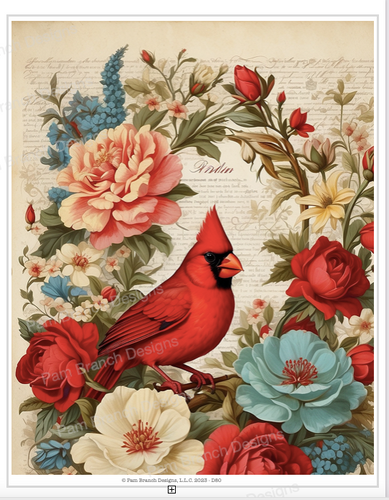 Digital download of a cardinal with real and pink roses. 