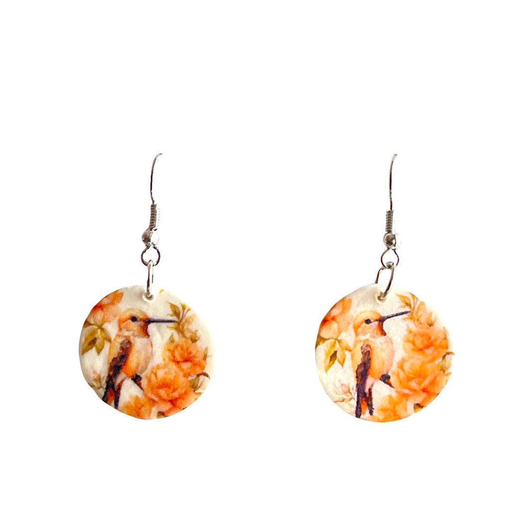 Handmade Earrings, Hummingbird, Nature-Inspired, Decoupage Artisan Earrings E788