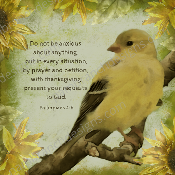 Goldfinch and Sunflowers - Decoupage Sheet, Bible Verse Rice Paper D31