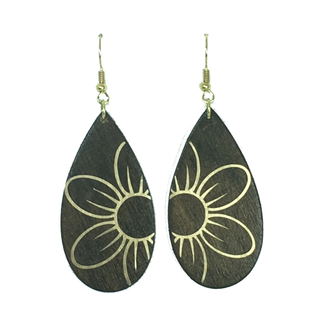 Metallic Flower on Wood, Handmade Earring #E758