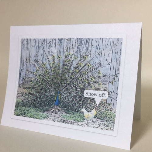 Peacock and Chicken Greeting Card, 4 Pack, Birdwatcher Gift, Thinking of You, Funny Card, Blank Card #C21