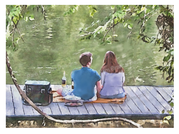 Picnic by the River, Decoupage Sheet, Rice Paper D11