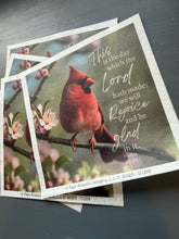 Rice Paper for Decoupage, Red Cardinal on a Branch, Crabapple Flowers with Bible Verse,  "This is the day which the Lord...." D164