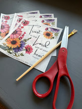 Decoupage Rice Paper, Pink, Purple Flowers, Sunflowers Christian Craft, "Trust in the Lord with all your heart.” , D151