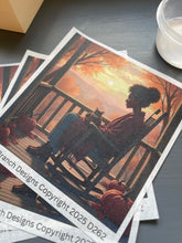 Decoupage Rice Paper – Black Woman on Porch with Cat at Sunset D262