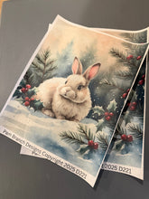 Rice paper for decoupage, rabbit and snow near pines, Christmas craft supply, D221
