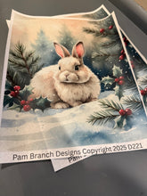 Rice paper for decoupage, rabbit and snow near pines, Christmas craft supply, D221