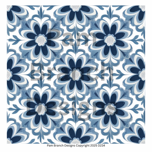 Decoupage Tissue Paper - Blue and White Repeating Floral Pattern - Arts and Crafts Supplies D234