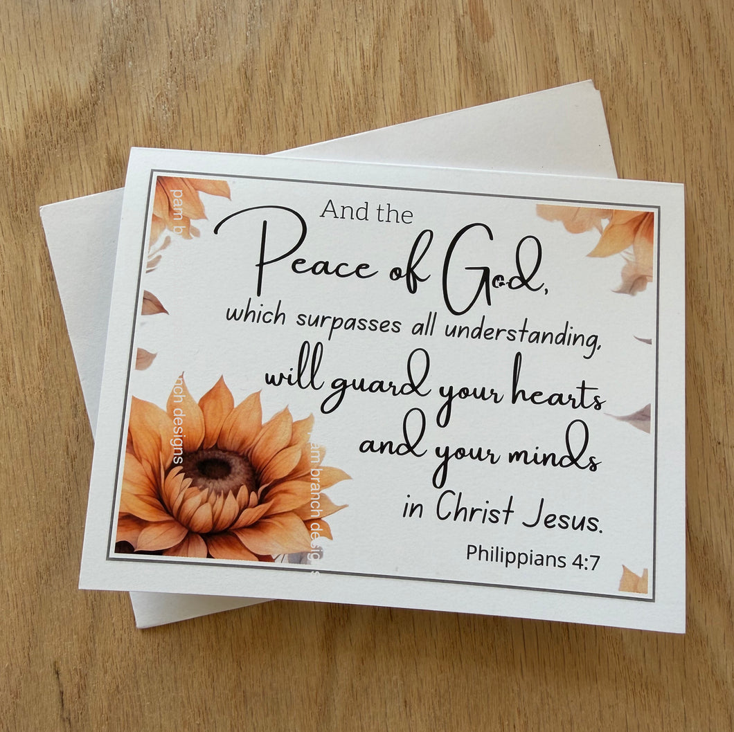 Peace of God Christian Card – Philippians 4:7 Sunflower Scripture Greeting Card - C73